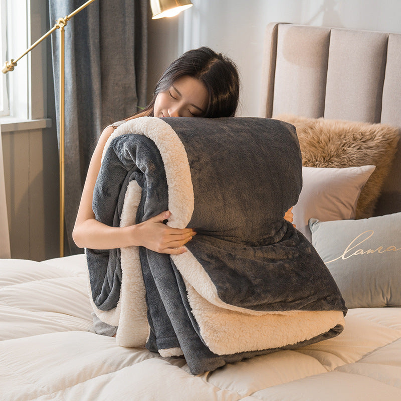 Thickened Warm Blanket Milk Fiber Flannel Lambswool Multi-functional Quilt Cover Blanket