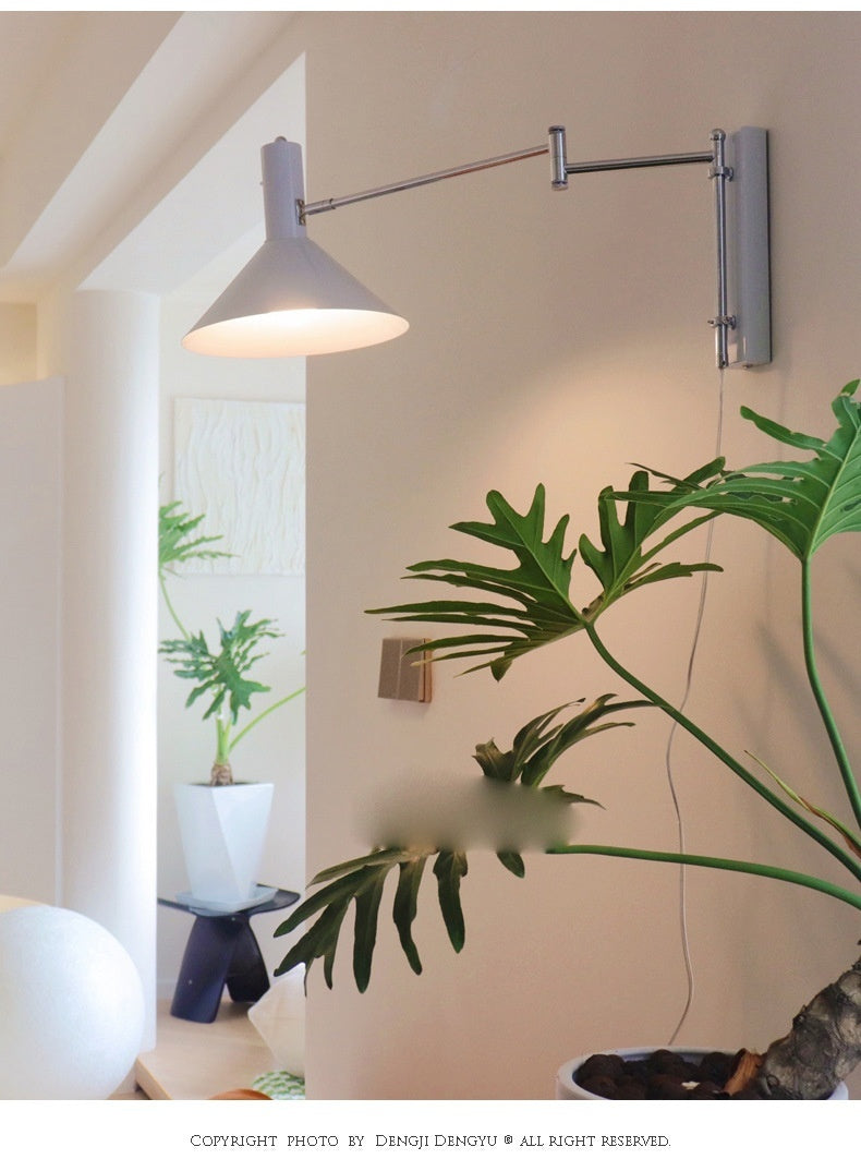 Rocker Arm Wall Lamp, Extended Long Arm, Foldable, Lying Wall Reading Lamp, Wiring-Free