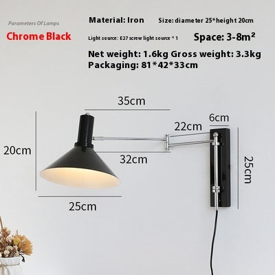Rocker Arm Wall Lamp, Extended Long Arm, Foldable, Lying Wall Reading Lamp, Wiring-Free
