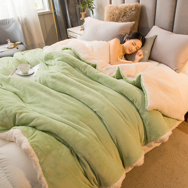 Thickened Warm Blanket Milk Fiber Flannel Lambswool Multi-functional Quilt Cover Blanket