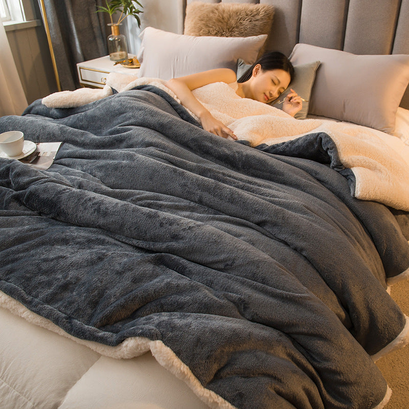 Thickened Warm Blanket Milk Fiber Flannel Lambswool Multi-functional Quilt Cover Blanket