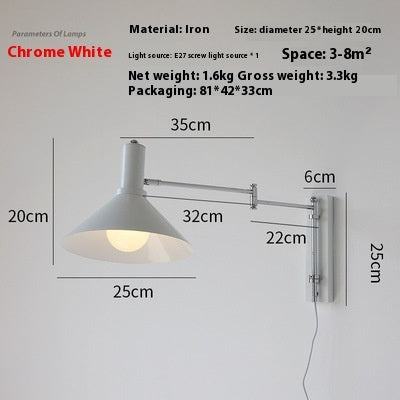 Rocker Arm Wall Lamp, Extended Long Arm, Foldable, Lying Wall Reading Lamp, Wiring-Free