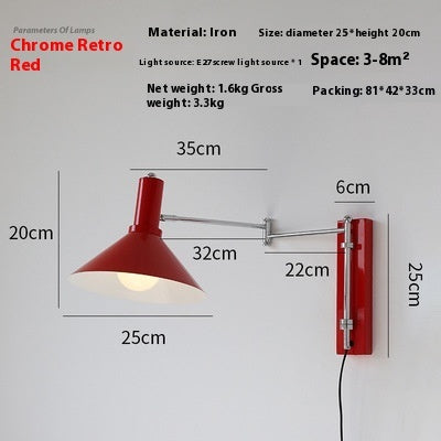 Rocker Arm Wall Lamp, Extended Long Arm, Foldable, Lying Wall Reading Lamp, Wiring-Free